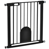 PawHut - Barrière pour animaux extra large 30"-32" avec petite porte - 30"H - Noir-Cette barrière de sécurité pour escaliers permet à la porte de s’ouvrir dans les deux sens