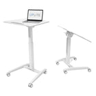 Uplite - Inclinable Mobile ressort à gaz ordinateur portable assis support bureau avec roulettes verrouillées - Blanc-Le bureau imperméable est facile à nettoyer s'il est taché