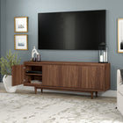 Hudson&Canal - Meuble TV Aelin pour téléviseurs jusqu'à 75" - Noyer satiné-Dimensions du produit : 15,5" L x 68" l x 26" H