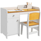 Qaba - Ensemble bureau et chaise pour enfants avec tiroir de rangement - Blanc-L'ensemble 2 pièces comprend 1 bureau et 1 chaise assortie 