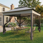 Outsunny - Tente gazébo pliante 11 pi l x 11 pi L à toit souple à 2 niveaux avec moustiquaire - Gris mixte-Toit à double niveau assurant une bonne ventilation
