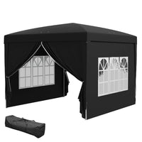Outsunny - Tente de réception d'extérieur pliante 10 pi l x 10 pi L avec sac de transport, noir-Matériau Oxford à haute densité avec revêtement argenté, résistant à l'eau et aux UV