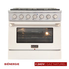 Kucht - 36 po Série KDF Cuisinière Pro Style au gaz naturel - Acier inoxydable/Blanc-La cuisinière à gaz à 6 brûleurs comprend un brûleur double de 20 000 BTU avec mode mijotage, un brûleur de 15 000 BTU, un brûleur de 12 000 BTU, deux brûleurs de 9 000 BTU et un brûleur de 6 000 BTU