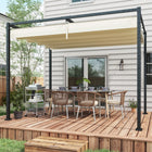 Outsunny - Pergola de patio avec auvent rétractable - 10 pi x 7 pi - blanc crème-Toit avec auvent en polyester résistant aux UV et à l'eau bloquant la plupart des rayons nocifs 