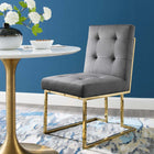 Modway - Privy Acier inoxydable doré Performance Velvet Chaise à manger - Charbon de bois doré-Détails Biscuit-Tufted