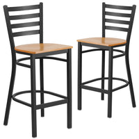 Flash Furniture - Tabouret de restaurant de la série HERCULES en métal noir avec dossier échelle - siège en bois naturel-Ensemble de 2 tabourets de bar en métal pour la salle à manger
