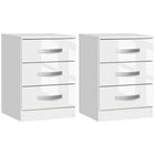 HOMCOM - Table de nuit moderne avec 3 tiroirs à finition brillante - blanc - lot de 2-L'ensemble de deux pièces offre de la symétrie et un style épuré à votre pièce 