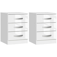 HOMCOM - Table de nuit moderne avec 3 tiroirs à finition brillante - blanc - lot de 2-L'ensemble de deux pièces offre de la symétrie et un style épuré à votre pièce 