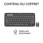 Logitech - Pebble Keys 2 K380s clavier sans fil Bluetooth multidispositif, raccourcis personnalisables, fin et portable - Graphite-10