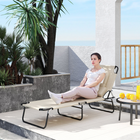 Outsunny - Chaise longue d’extérieur réglable avec ouverture pour le visage et coussin - beige-Orifice pour le visage permettant de s’allonger confortablement sur le ventre lors du bain de soleil