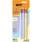 BIC - 4-Couleurs Pastel stylos-bille, pointe moyenne -1,0 mm -Couleurs d’encre classiques assorties- Paquet de 3-Un paquet de 3 stylos-bille BIC 4 Couleurs Pastel au corps pastel et au toucher doux