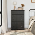 Prepac Riverdale – Commode à 5 tiroirs, noir délavé, (HDC-3345-V)-Côtés de tiroir robustes, en pin massif