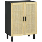 HOMCOM - Buffet boho 28,7 po L - noir-Portes en rotin uniques avec une finition naturelle pour un style bohème 