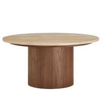 Modway - Kioni Manche Travertin Table basse - Noyer-Table basse ronde de 31,5 pouces