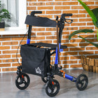 HOMCOM - Déambulateur pliant à roulettes 8 po, réglable avec siège et sac - bleu-Une poche de rangement à l'avant pour les effets personnels, un porte-canne inclus 
