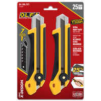 OLFA - Couteau utilitaire de 25mm à cliquet  XH-1 renforcé de fibre de verre - Paquet de 2-Manche renforcé de fibre de verre