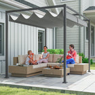Outsunny - Pergola de patio avec auvent rétractable - 10 pi x 7 pi - gris-Le toit avec une toile en polyester résistante aux UV et à l'eau bloque la plupart des rayons nocifs 