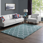 Modway - Solvea Treillis marocain Tapis 5 pi l x 8 pi L Shag Area - Bleu aqua et ivoire-Tissage shag d’environ 2 pouces