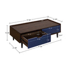 Manhattan Comfort - Ensemble de 2 tables Duane style milieu du siècle : table d’appoint et table basse - brun foncé et bleu marine-Parfait pour le rangement de chevet, les lampes ou les objets de décoration