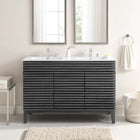Modway - Render 48" Meuble de salle de bain à double lavabo - Blanc charbon-Coiffeuse à grains de noyer