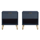 Manhattan Comfort - DUMBO Table de nuit moderne 1 tiroir 51 cm - Bleu Minuit - Lot de 2-Moderne-contemporain avec une touche de glamour - Table de nuit pour chambre et salon, lot de 2
