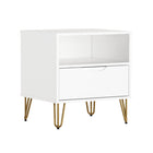 Manhattan Comfort - Table de chevet Avira 20" style mid-century moderne à 1 tiroir - Blanc-Des pieds en métal élégants apportent une touche contemporaine et un soutien solide