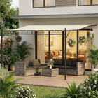 Outsunny - Pergola d’extérieur 11,5 pi l x 8,2 pi L - pergola adossée - blanc crème-Comprend 16 trous de drainage pour éviter l’accumulation d’eau lors des jours de pluie