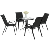 Outsunny - ensemble de salle à manger de patio 5 pièces - mobilier de jardin 4 places - noir-Ensemble de salle à manger d'extérieur de six pièces : comprend une table ronde, quatre chaises pliantes et un parasol
