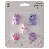 Merangue - Gommes 3D - Chats et Pattes-Ensemble de 5 gommes fantaisie : 3 chats et 2 pattes