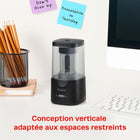 Staples - Taille-crayon électrique pour usage intensif en salle de classe – Noir-Contenant à grande capacité avec prévention des débordements pour recueillir les copeaux de crayon