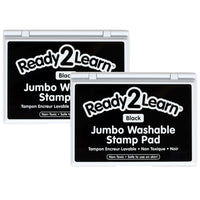 Ready 2 Learn - Tampon encreur lavable géant - Noir - 6,2 po L x 4,1 po l - Paquet de 2-Temps D'art Sans Mess - L'encre de ce tampon encreur lave la peau avec de l'eau et du savon, ce qui rend le nettoyage rapide et facile.