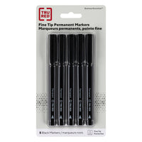 TRU RED - Marqueurs Permanents - Pointe Fine - Noir - Paquet de 5-Marque la plupart des surfaces facilement et résiste à la décoloration