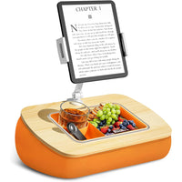 ShoppingAll - Coussin Support Réglable Pour Tablette Avec Bol À Collations - Orange-Compatibilité Universelle - Compatible avec les Kindles de 4,7" à 13", les iPads, les tablettes, les téléphones intelligents et même les ordinateurs portables jusqu’à 14", idéal pour la lecture, l’étude ou le visionnement.
