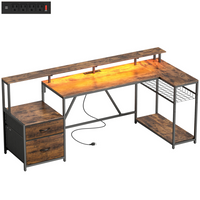 HOMCOM - Bureau de gaming réversible 76 po avec lumières RVB et ports USB - brun rustique-Conception en forme de L personnalisable, adaptée aux configurations à gauche ou à droite