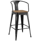 Modway - Promenade Tabouret de bar - Noir - Ensemble de 4-Siège en bambou stratifié