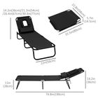 Outsunny - Chaise longue pliante d’extérieur - chaise de bronzage avec ouverture pour le visage - noir-Les coussins amovibles pour le visage et la poitrine offrent un soutien maximal en position allongée