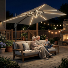 Outsunny - Parasol déporté pour terrasse avec lumières solaires - 10 pi x 9,7 pi - gris foncé-Auvent en polyester 240 gsm résistant aux rayons UV (UPF 50+) et à la décoloration