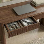 Hudson&Canal - Bureau rectangulaire cannelé Palmera - 47,5 po l - Noyer satiné-Chaque tiroir supporte un poids maximal de 9 kg (20 lb)