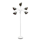 Simple Designs - Lampe de sol blanche à col de cygne réglable, 5 lampes, abat-jour gris-Base en métal blanc