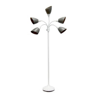 Simple Designs - Lampe de sol blanche à col de cygne réglable, 5 lampes, abat-jour gris-Base en métal blanc