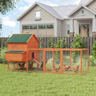 PawHut - Poulailler 137 po avec enclos et pondoir - orange-Construction robuste en bois de sapin avec maison surélevée, pondoirs, rampe, porte et enclos attenant 