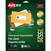 Avery - Étiquettes imperméables rectangulaires - 1po x 2-5/8po - Blanc - 300 Étiquettes-Étiquettes d'adresse blanc