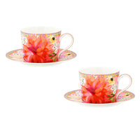 Maxwell & Williams - Tasse à Thé et Soucoupe Rose Dahlia Forme du Cannette - 240 ml - Paquet de 2-Lavage des mains recommandé
