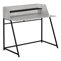 Monarch Specialties - 7551 Bureau 48 po L - Gris/Metal Noir-Bureau d'ordinateur au fini faux bois gris avec une petite huche avec 1 longue tablette au fini noir