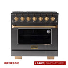 Kucht - 36 po Série KED style professionnel à double combustible - Gemstone-La cuisinière à six brûleurs comprend un brûleur double de 20 000 BTU avec fonction mijotage, un brûleur de 15 000 BTU, un brûleur de 12 000 BTU, deux brûleurs de 9 000 BTU et un brûleur de 6 000 BTU