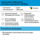 HP - Imprimante couleur multifonction LaserJet Pro 4301fdw-Vitesse d'impression - Première page imprimée Letter: As fast as 9.1 sec Noir, As fast as 9.7 sec Couleur, Première page imprimée A4: Vitesse : 9,5 s Noir, En 10,2 secondes seulement Couleur, Letter: Jusqu'à 35 ppm Noir, Up to 35 ppm Couleur, A4: Jusqu'à 33 ppm Noir, Jusqu'à 33 ppm Couleur