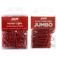 JAM Paper - Paquet combiné de trombones colourés - standard et jumbo - trombones rouges - 1 paquet de 100 et 1 paquet de 75-Couleur : Rouge