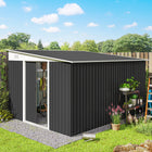 Outsunny - Remise de rangement extérieure 11 pi x 9 pi, maison de rangement pour outils, pour jardin, gris-Double porte coulissante pour un accès facile à l'intérieur et à l'extérieur de cet abri à ordures extérieur 
