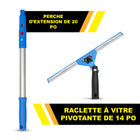 Gritt Commercial - Ensemble de nettoyage de vitres - Raclette pivotante de 14 po - Manche télescopique de 20 po-Les outils se fixent facilement au manche télescopique inclus de 6 pi
