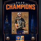 Frameworth - Cadre photoglass de Jalen Brunson des New York Knicks trophées du championnat 2026 - 18 po l x 22 po H - orange-Présentoir photoglass encadré : cadre PhotoGlass de Jalen Brunson des New York Knicks trophées du championnat et de joueur par excellence 2026 motif horizon orange pour les amateurs et collectionneurs des New York Knicks